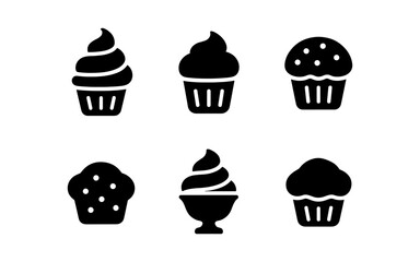 Minimalist silhouette cupcakes and muffins in various styles for bakery design
