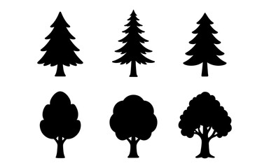 Fototapeta premium Nature tree silhouettes collection: pine and oak variations in black