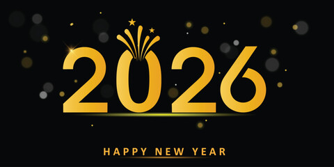 Golden 2026 New Year celebration banner with fireworks and bokeh lights