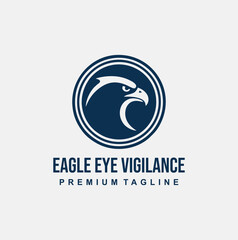 A strong, circular logo featuring a stylized, negative-space profile of an eagle's head, conveying vigilance, vision, power, and security.