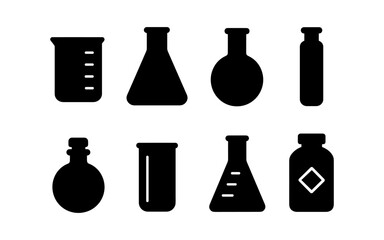 Fototapeta premium Set of chemistry silhouette icons featuring various laboratory glassware