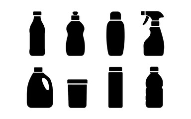 Fototapeta premium Silhouette set of household cleaning and beverage bottles
