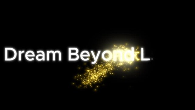Dream beyond limits text with golden particles on a black background animation scene view