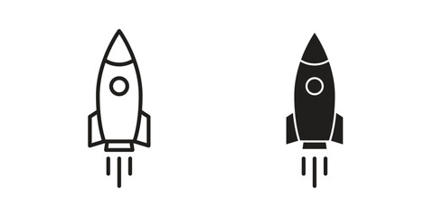 Rocket icon in minimal flat, stroke style. suitable for graphic designs