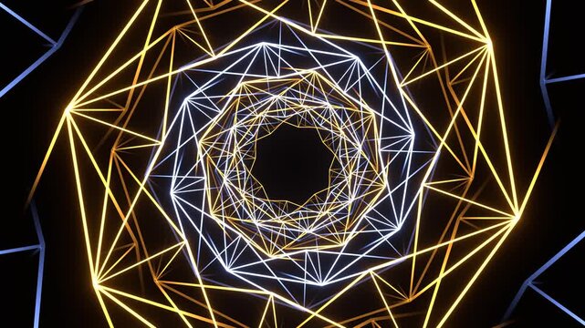 Lighting Blue and Yellow Neon Grided Lines Background VJ Loopin in 4K