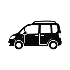 Black silhouette of a compact minivan isolated on, perfect for transportation designs