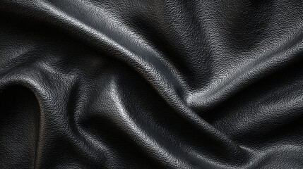 Elegant black leather with a subtle texture. The material displays gentle folds and shadows, showcasing its quality and craftsmanship