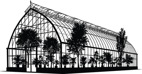 Fototapeta premium Ornate greenhouse silhouette with plants, botanical garden architecture