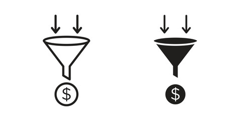 Sales funnel icon in minimal flat, stroke style. suitable for graphic designs