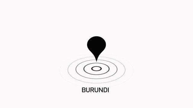 burundi name with location icon animation with black location pin icon and BULGARIA text on white background burundi marker.