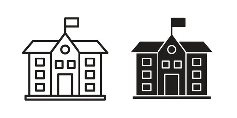 school icon in minimal flat, stroke style. suitable for graphic designs