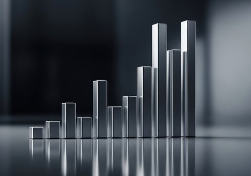 Metallic bar chart showing upward trend and growth
