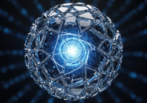 Glowing futuristic crystal sphere with intricate geometric design