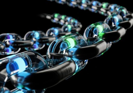 Abstract digital blockchain network with glowing nodes