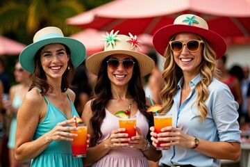 Attendees don quirky hats and tropical drinks for a virtual beach party theme.