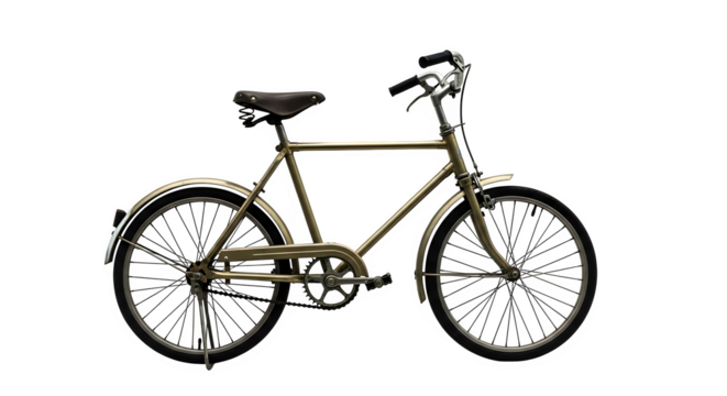 Olive green bicycle with a classic design isolated on transparent background