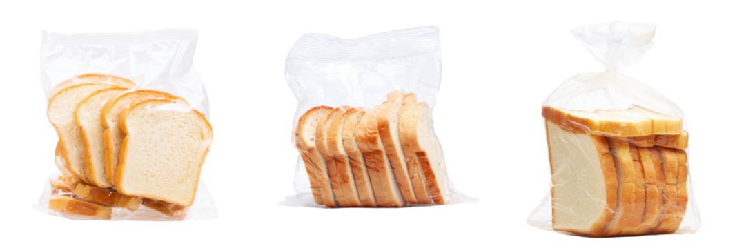 Freshly sliced bread packaged transparent background food photography studio setting