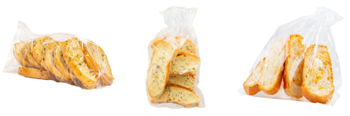 Freshly sliced garlic bread food photography transparent background studio shot