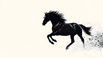 Black running horse with chaotic motion energy and wide copy space for bold creative messages.