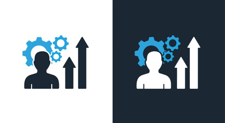 Business growth and teamwork concept - Vector icon symbol for website - Icon vector - Blue icon vector - Line and glyph solid icon and logo template