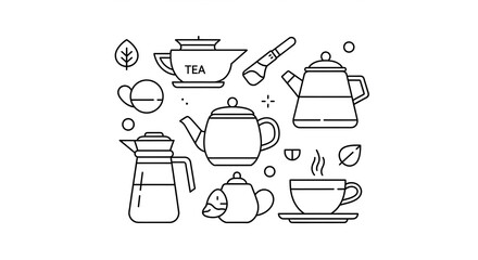 line-art style tea elements arranged in a clean modern pattern
