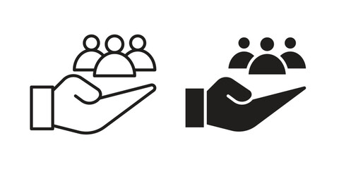 Teamwork icon in minimal flat, stroke style. suitable for graphic designs