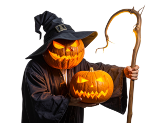 Untitled design - Jack-o’-Lantern Wizard Theme With Magic Staff, Dramatic Angle, PNG Cut-Out (2)