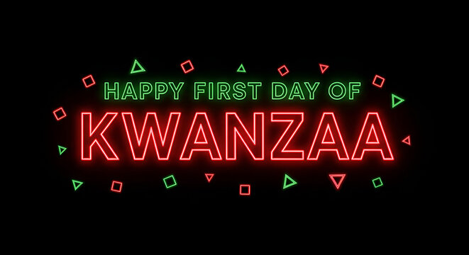 Happy first day of kwanzaa neon text with confetti