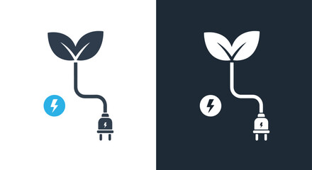 Green plant growing from electric plug - Vector icon symbol for website - Icon vector - Blue icon vector - Line and glyph solid icon and logo template