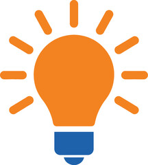 Glowing orange light bulb icon symbol of bright idea, inspiration, innovation, and creative solutions
