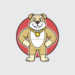 Cartoon Bulldog Mascot Vector Illustration with Round Backdrop Confident Animal Athlete Design Sport Team Mascot Character Design Standing Proudly with Strong Pose Isolated