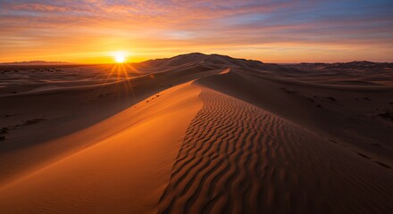 Desert Sand Dunes at Sunset with Warm Colors and Dramatic Sky