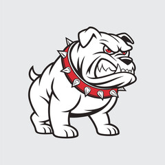 Angry Bulldog Vector Illustration with Spiked Collar Aggressive Dog Design Fierce Animal Mascot with Sharp Teeth and Red Eyes Ready for Competition and Team Branding Isolated