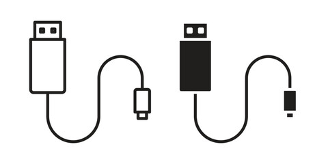 USB cable icon in minimal flat, stroke style. suitable for graphic designs