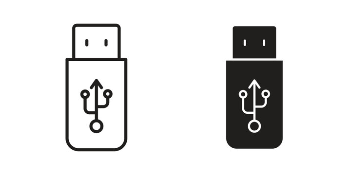 USB icon in minimal flat, stroke style. suitable for graphic designs
