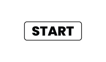 Black and white start button with rounded corners and bold text