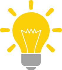 Glowing yellow lightbulb icon representing idea, innovation, creativity, and energy concept illustration