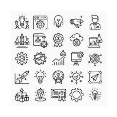 Project startup management business related editable stroke outline icons set isolated flat vector illustration on white background
