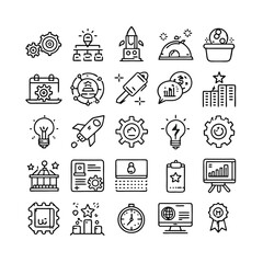 Project startup management business related editable stroke outline icons set isolated flat vector illustration on white background
