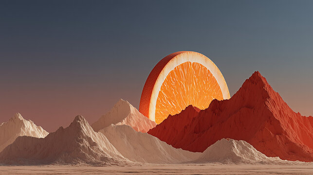 large orange slice, vibrant orange hue, smooth texture, minimalistic design, contrasting brown and gray background, suitable for website banner, social media header, app UI - Powered by Adobe