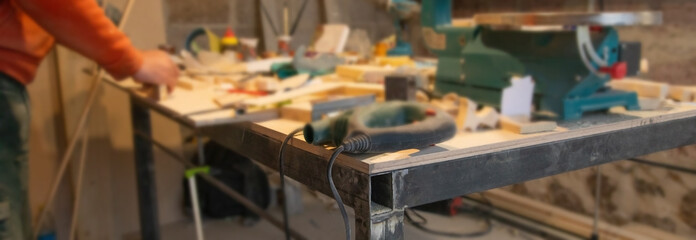 Woodworking workshop. Workplace for carving