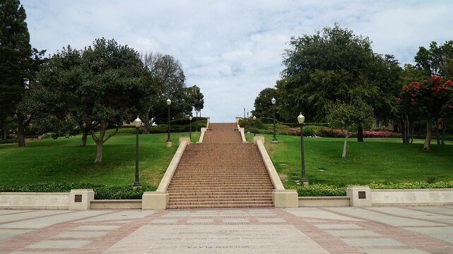 Symmetrical view of the historic Janss Steps at UCLA in Los Angeles California