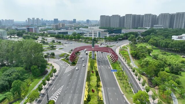 Aerial View of Jiangning Highway, Nanjing City with Modern Architecture