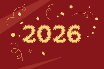 Bright 2026 Year Banner with Gold Text and Confetti Drops