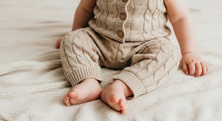 Cute baby in knitted outfit sitting on soft blanket adorable baby clothes baby fashion baby style baby photography