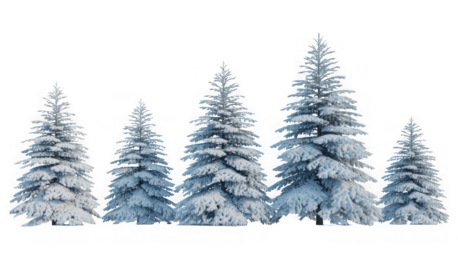 Snow-covered pine trees isolated for winter holiday design isolated on transparent background