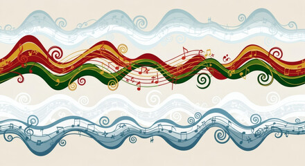 Festive musical notes flowing in waves, bringing a joyful symphony to your seasonal designs and creative projects, perfect for holiday cheer