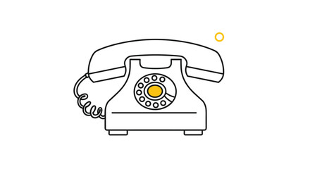 Minimalist line drawing of an old-fashioned rotary telephone showcasing its classic design with a yellow accent on the dial.