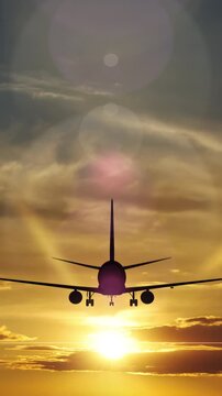 Passenger Airplane Taking Off Into A Beautiful Sunset.