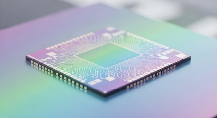 Modern technology macro shot of a computer chip with integrated circuitry board component